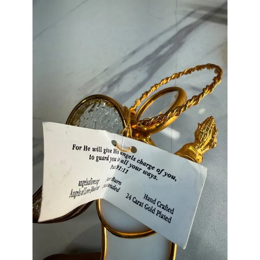 Angels of Love 24K Gold Plated Stained Glass Angel Figurines Pair Hand Crafted